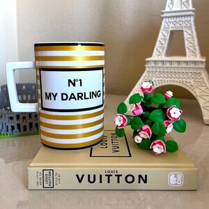 RARE Konitz Germany Coffee Mug Cup Modern Stripe Gold Black My Darling